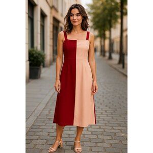 ALEXIA ADMOR Women Red/Pink Colorblock A-Line Dress XL